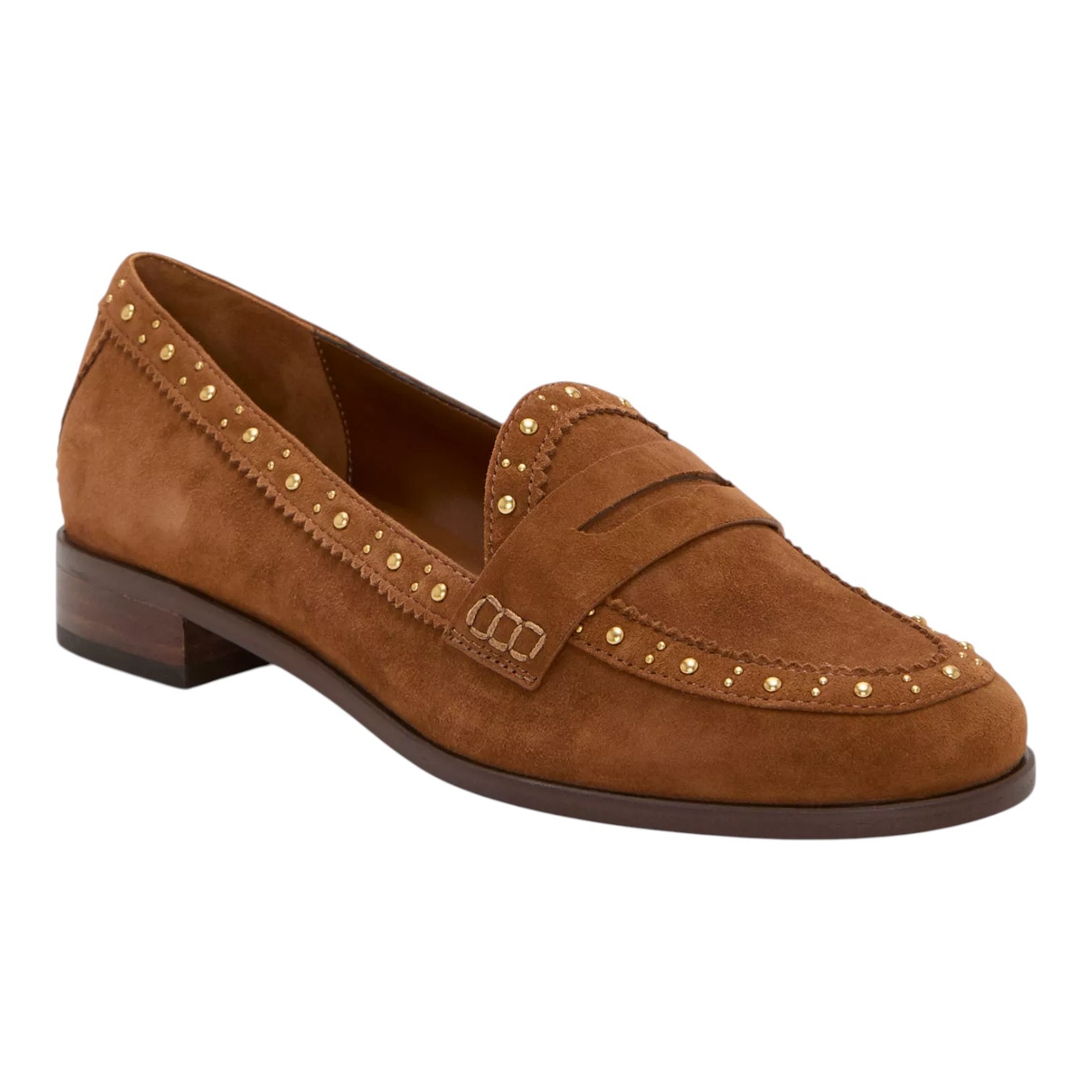 Vince Camuto Women's Camdyn Suede Studded Penny Loafers Burnt Sugar Size 7 1/2